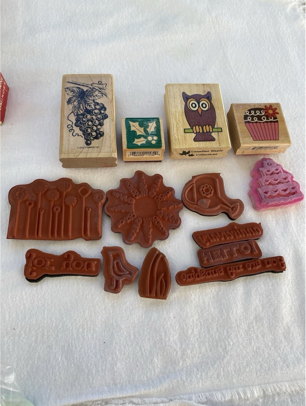 Assorted themed UNMOUNTED RED RUBBER CLING STAMPS ~ LOT OF 4 Sets